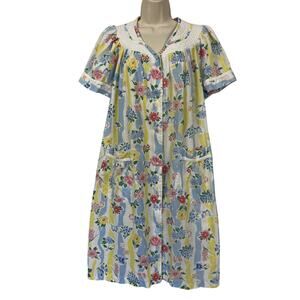 Vintage Moon Dance Robe Womens Medium Floral Pearl Snap Housecoat Mrs Roper Muu